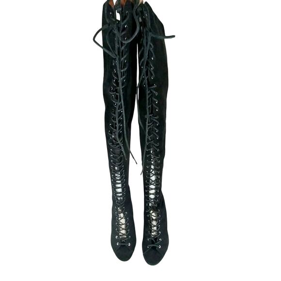 LUXE BLACK VEGAN SUEDE LEATHER/MICROFIBER OVER THE KNEE SEXY BOOTS! SZ 10M - Picture 4 of 11